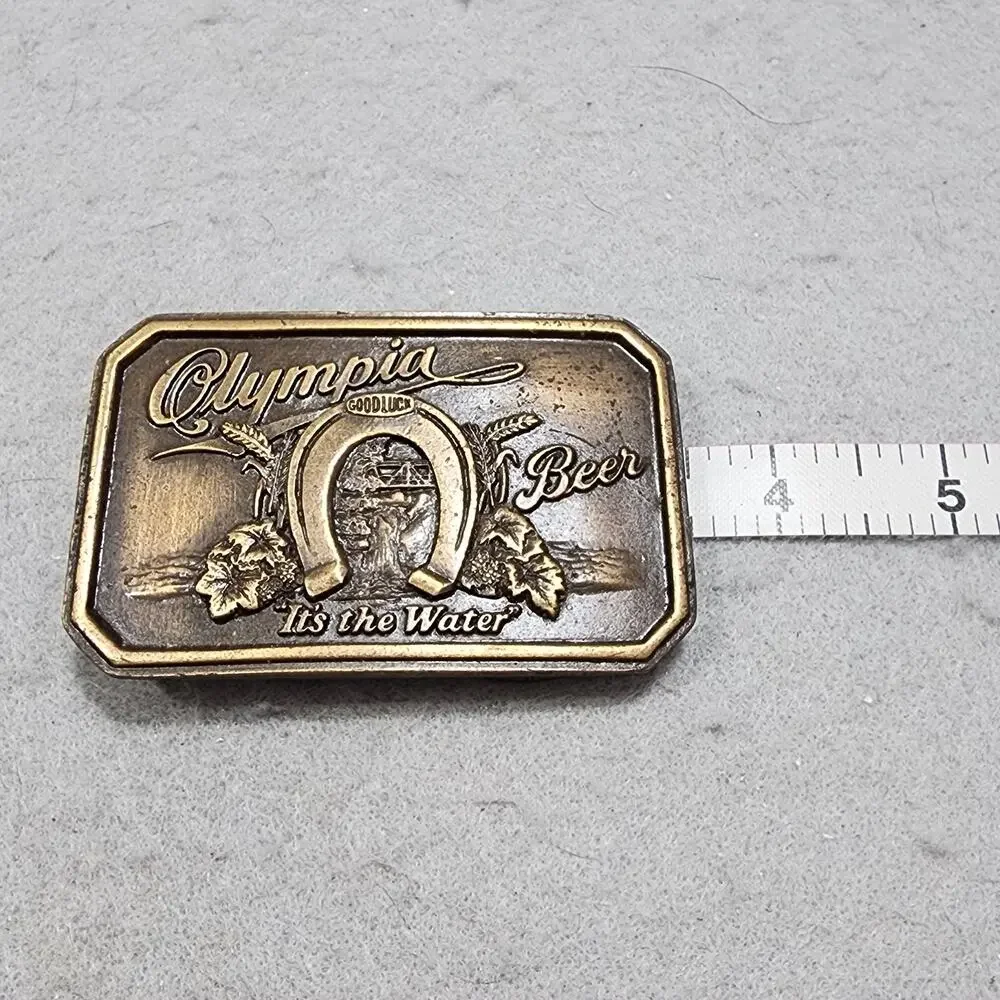 Olympia Beer It's The Water Belt Buckle Olympia Horseshoe Waterfall Vintage 1970